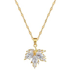 3pcs Micro Paved Maple Leaf Full Rhinestone Jewelry Set, Luxury Elegant Unique Earrings Necklace Combo for Women Wedding Party Banquet