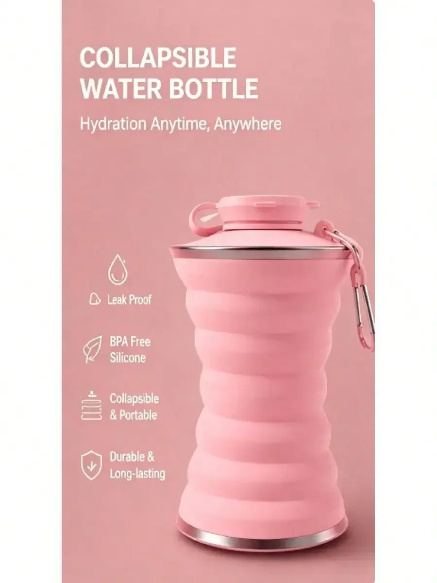 Collapsible Silicone Water Bottle With Carabiner, Reusable Leak Proof Foldable Camping Cup, Portable Sports Travel Bottle For Ou mbzr