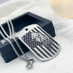 Stainless Steel Pendant Necklace - Engraved Dog Tag Design with Black Chain, Perfect for Independence Day, Jewelry Gift