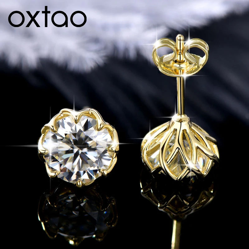 OXTAO Moissanite Circular Stud Earrings for Women 14K Gold Filled Flower Earring Fine Jewelry 6mm/8mm D Color Lab Diamond Gift