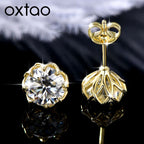 OXTAO Moissanite Circular Stud Earrings for Women 14K Gold Filled Flower Earring Fine Jewelry 6mm/8mm D Color Lab Diamond Gift