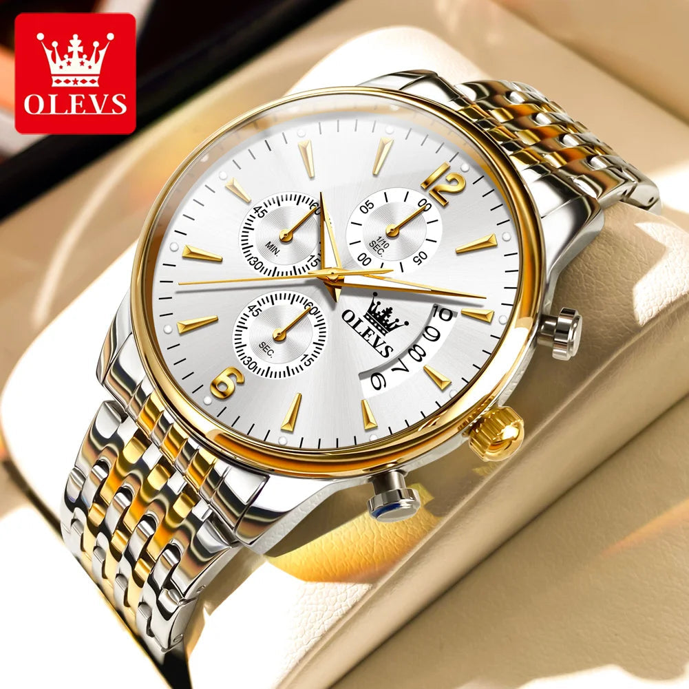 OLEVS Men's Watches Waterproof Luminous Sport Watch Chronograph Multifunction Business Fashion Gold Men's Quartz Watch 2867 mbzr