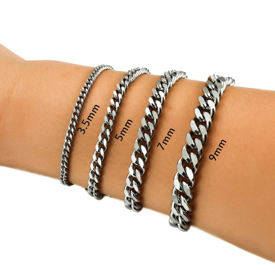 Men's Chunky Stainless Steel Miami Cuban Chain Bracelet Punk Wristband Silver Color Bangle Jewelry Accessory for Foot Hand Chai