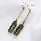 Long Tassel Dangle Earrings Vintage Copper Crystal Green Gemstone Drop Earrings for Women Elegant Bohemian Jewelry Wedding Party