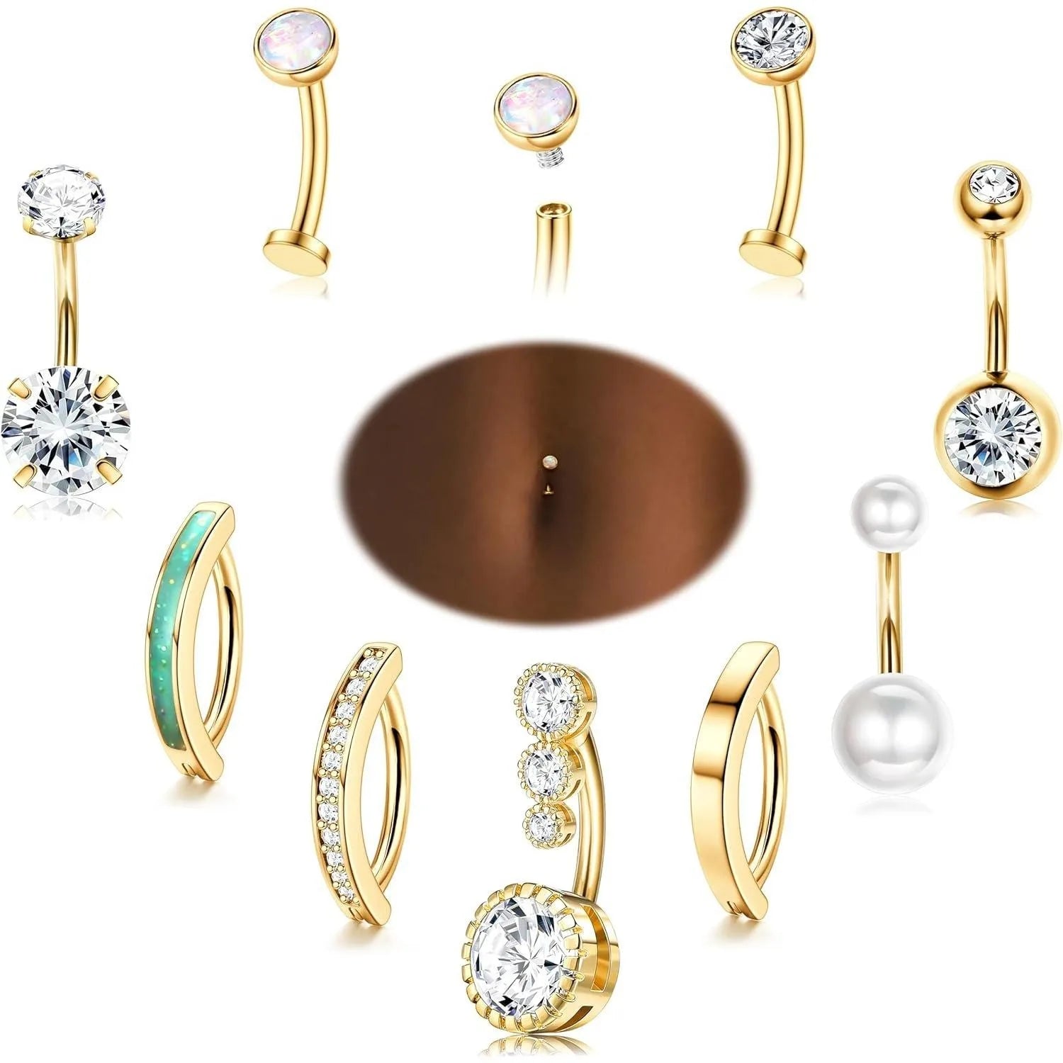 Silver/14K Gold Plated Belly Button Rings Surgical Stainless Steel Belly Rings CZ Clicker Belly Button Piercings for Women Navel Piercings Pack