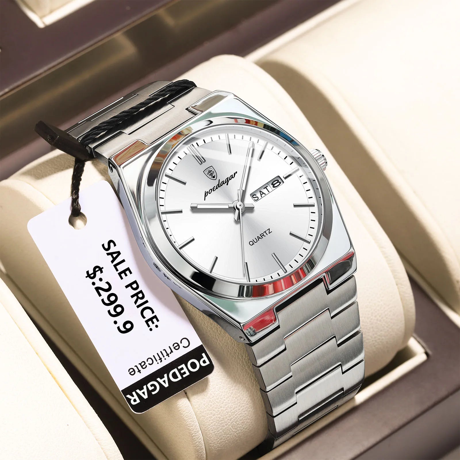POEDAGAR Luxury Men's Watches Waterproof Luminous Date Week Men Watch Stainless Steel Casual Fashion Quartz Man Wristwatch Reloj mbzr