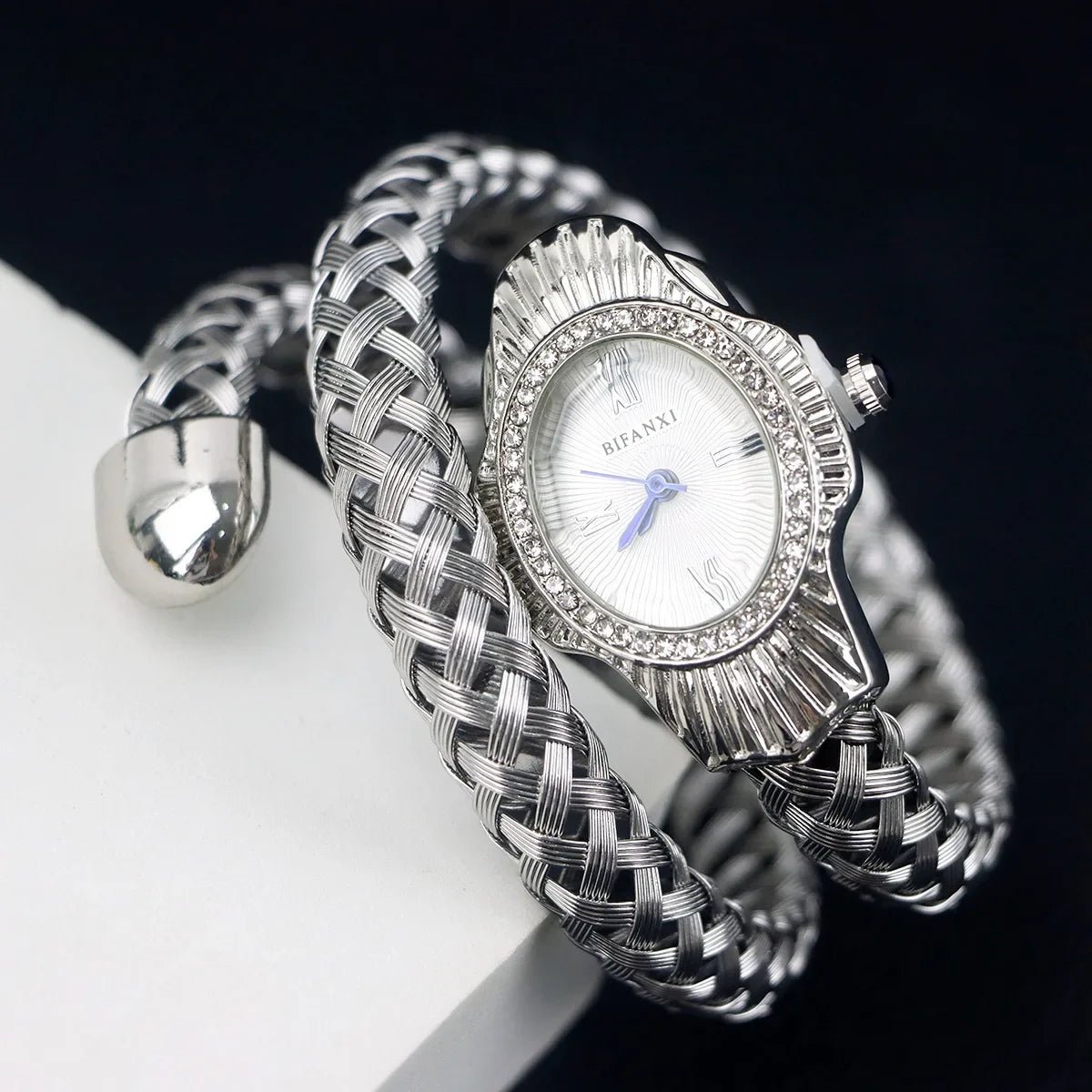 Fashion Diamond BIFANXI New Quartz Watch Women Unique Snake Shape European American Bracelet Watches Wire Braided Lady Wristatch
