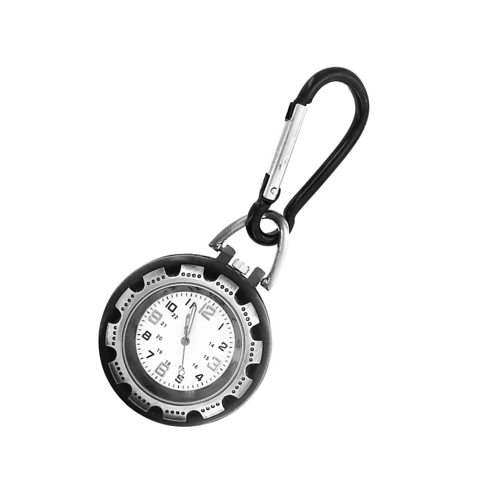 Carabiner Pocket Watch Silver Alloy Quartz Movement, Clip-on Outdoor Hiking Climbing Watch for Men Women