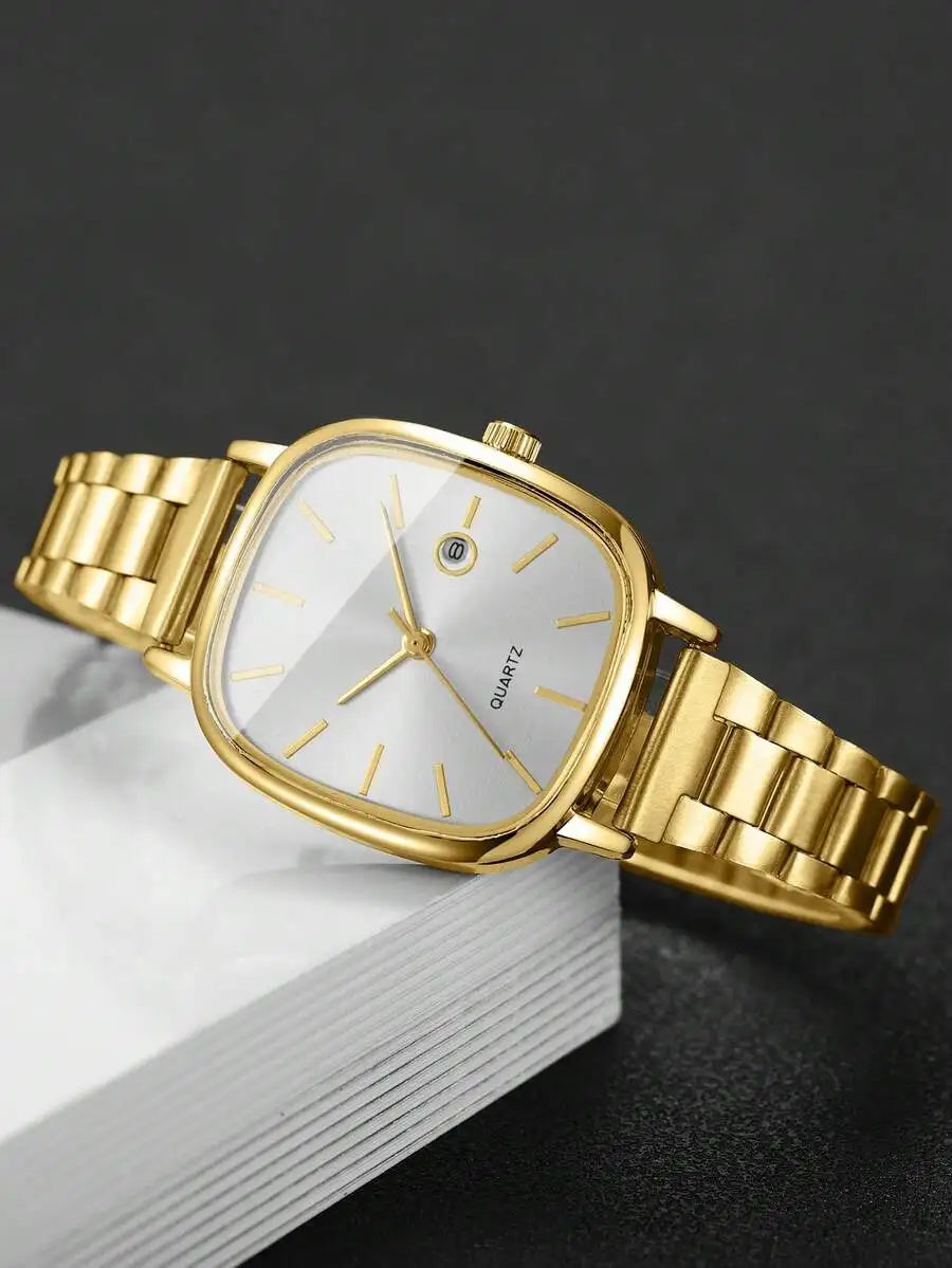 2pcs/Set Fashionable Couple Minimalist Calendar Dial Classic Quartz Wrist Watches, No Watch Box Included