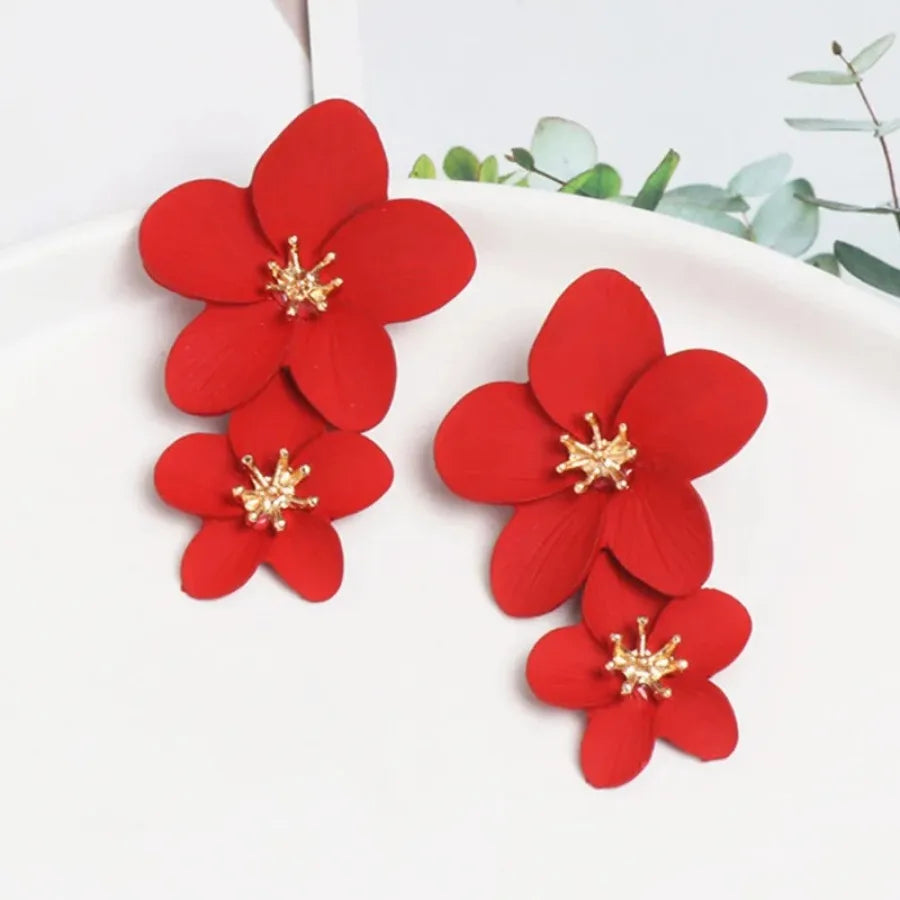 Korean Big Double Flower Drop Earrings for Woman Summer Beach Party Metal Statement Ear Boho Fashion Jewelry Girl Gift