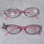 An Abi Y2K millennial retro cute flat pink cat glasses, a street photo artifact, decorative glasses mbzr