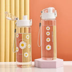 780ml Daisy Flower Plastic Water Bottle Sports Transparent Water Bottle Portable Gym Travel Clear Leakproof Drinking Bottle mbzr