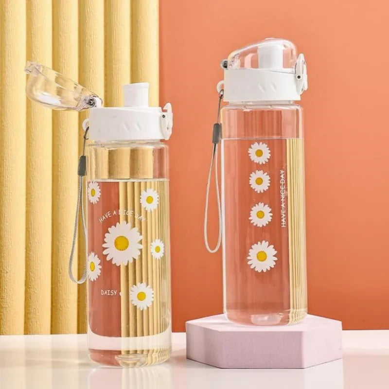 780ml Daisy Flower Plastic Water Bottle Sports Transparent Water Bottle Portable Gym Travel Clear Leakproof Drinking Bottle mbzr