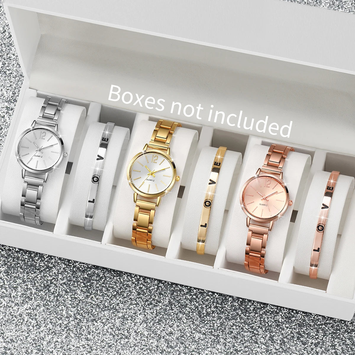 6PCS/Set Women's Watch Fashion Steel Band Quartz Watches Diamond Bracelets Set（Without Box） mbzr