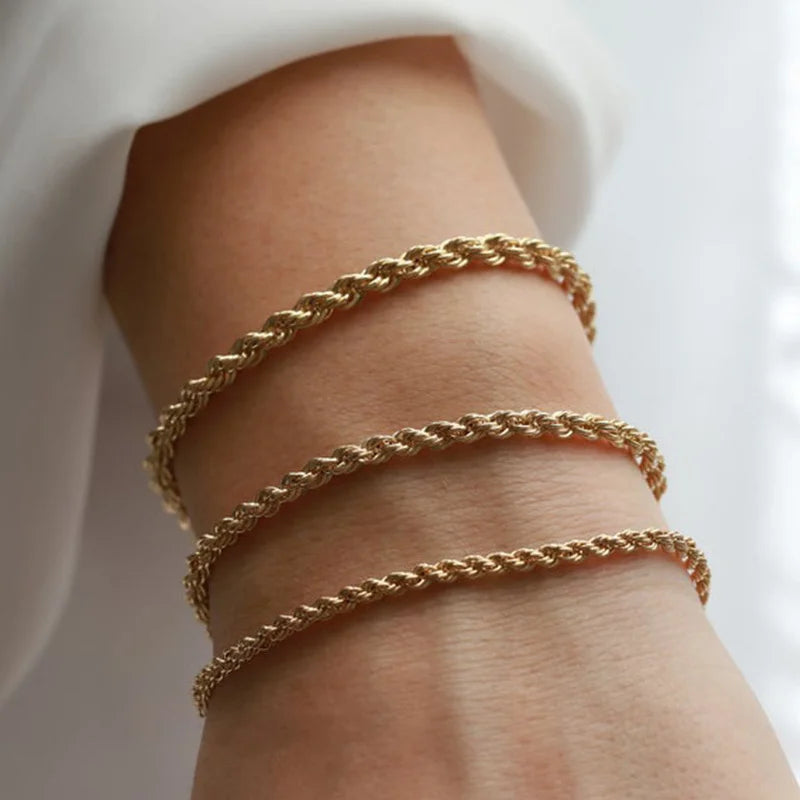 Vnox Unisex Rope Chain Bracelets for Men Women, Stainless Steel Twisted Links Chain Bracelet,Simple Classic Jewelry Gift for Him