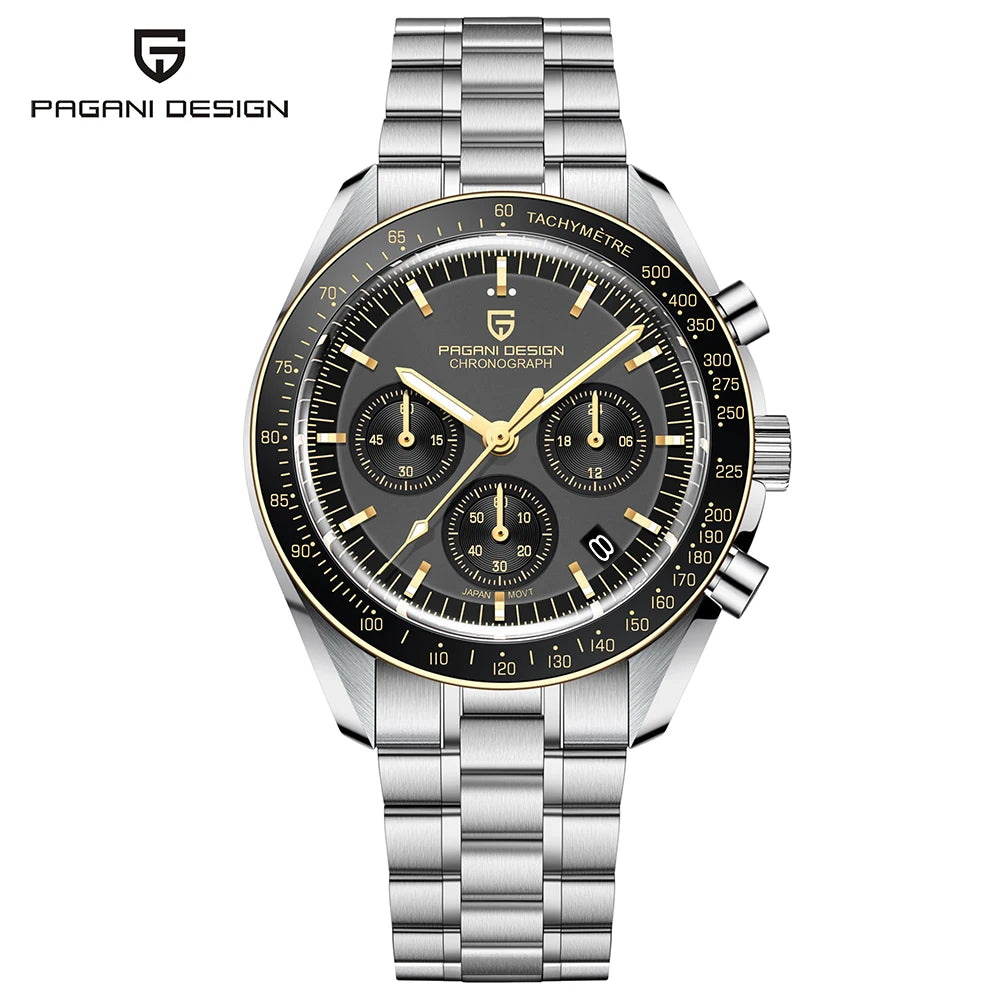 PAGANI DESIGN 2026 New Moon Watch Retro Luxury Quartz Watches For Men Stainless steel Luminous waterproof Sport Chronograph Man