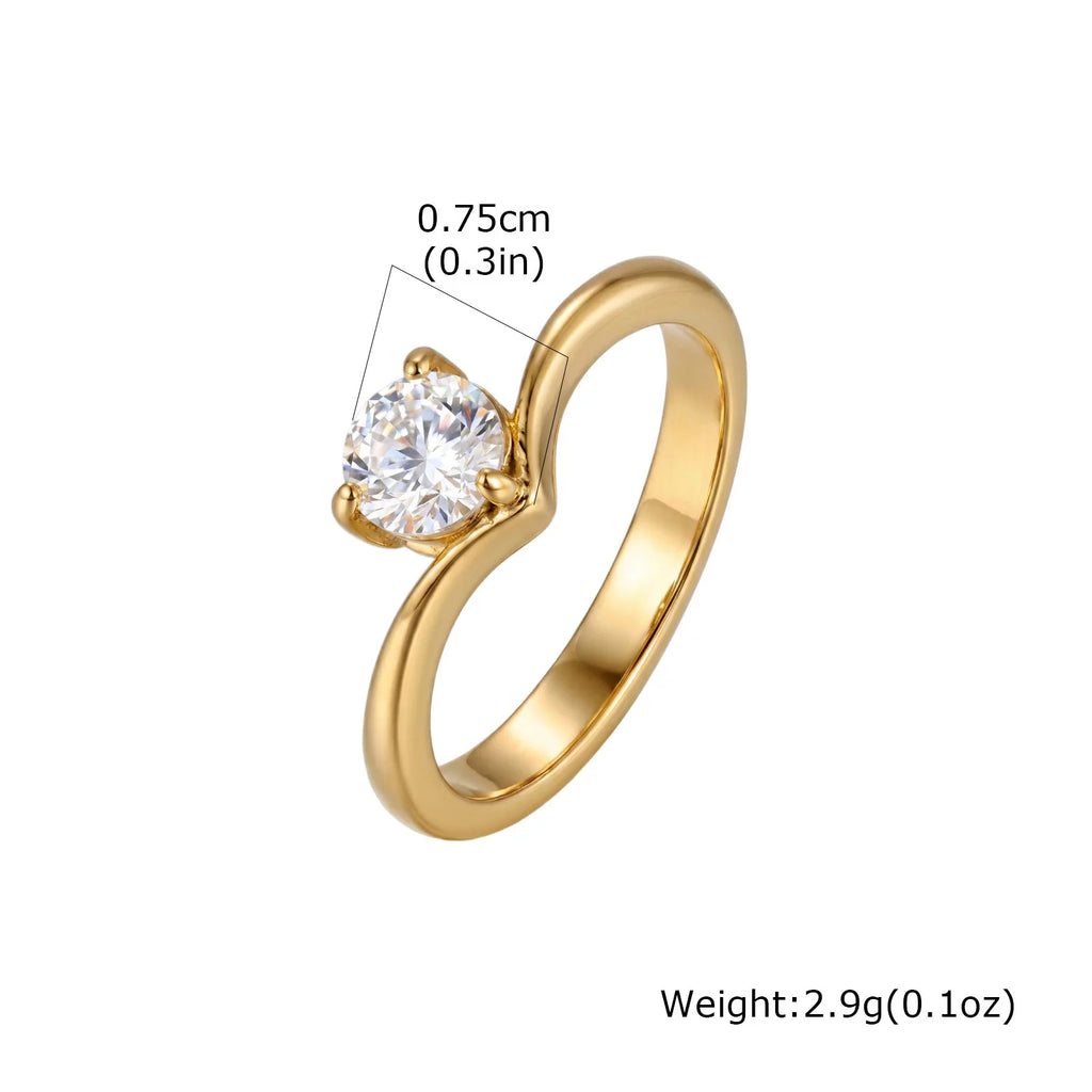 Vnox Minimalist Single Zircon V-Shape Ring for Women Gold Plated Love Romantic Rings Wedding Jewelry Not Fading