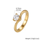 Vnox Minimalist Single Zircon V-Shape Ring for Women Gold Plated Love Romantic Rings Wedding Jewelry Not Fading