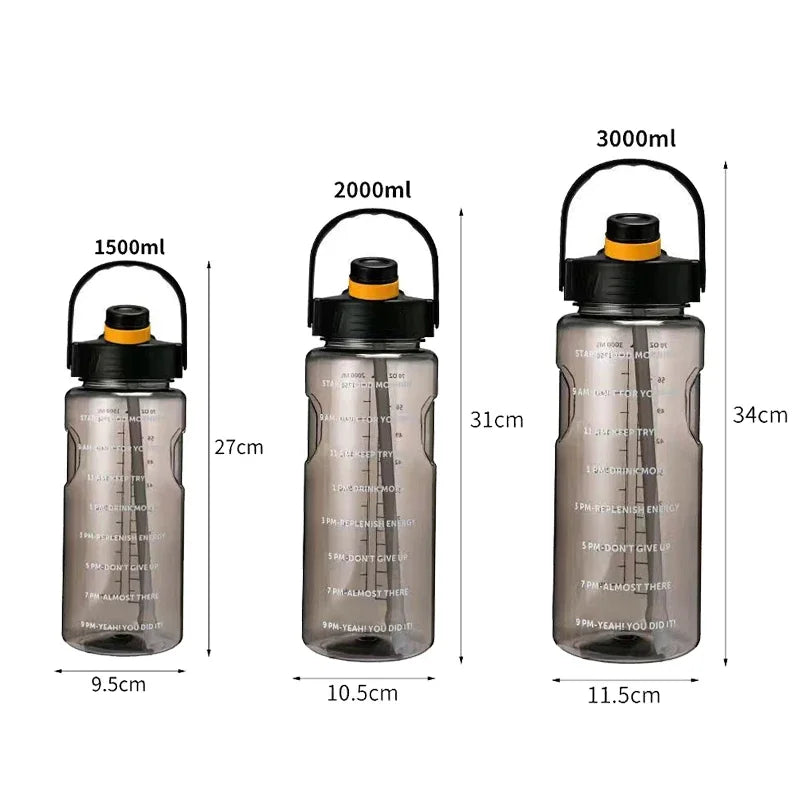 1.5 L/2L/3L Bottled Large Capacity Sports Water Cup Leak-proof with Time Marker and Straw Plastic for Home Outdoor Sports mbzr