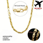 2pcs Men's Miami Cuban Link Chain Necklace and Bracelet Set, 14K Gold Plated Stainless Steel Milano Rope Chain Jewelry, Waterproof Anti-Tarnish Hypoallergenic Shiny Hip Hop Gift for Daily Wear