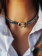 1PC A Women's Stainless Steel Chain Necklace With A Horseshoe Style Buckle, Exquisite and unique Horseshoe Necklace,For Daily W