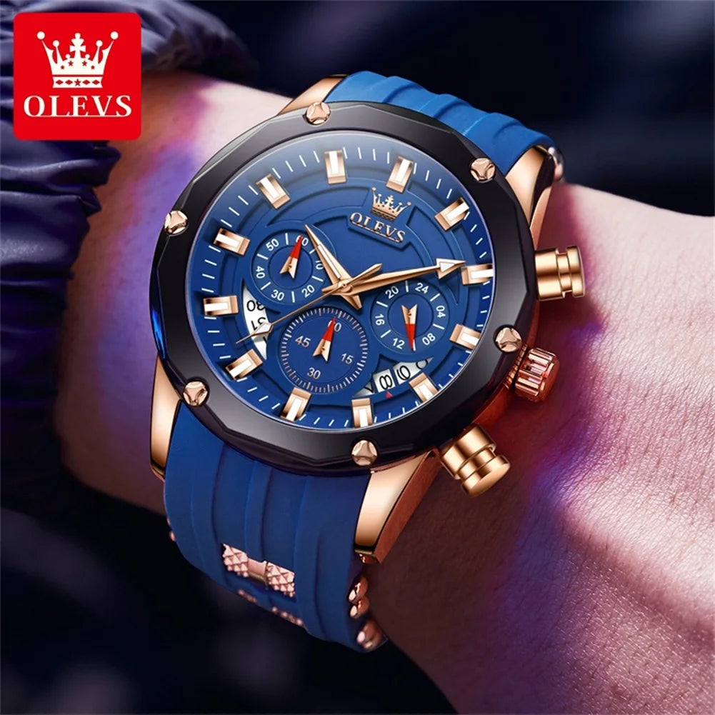 OLEVS 9991 Top Trendy Men's Watch Waterproof Silicone Strap Luxury Multifunctional Chronograph Brand Sports Quartz Men's Watch mbzr