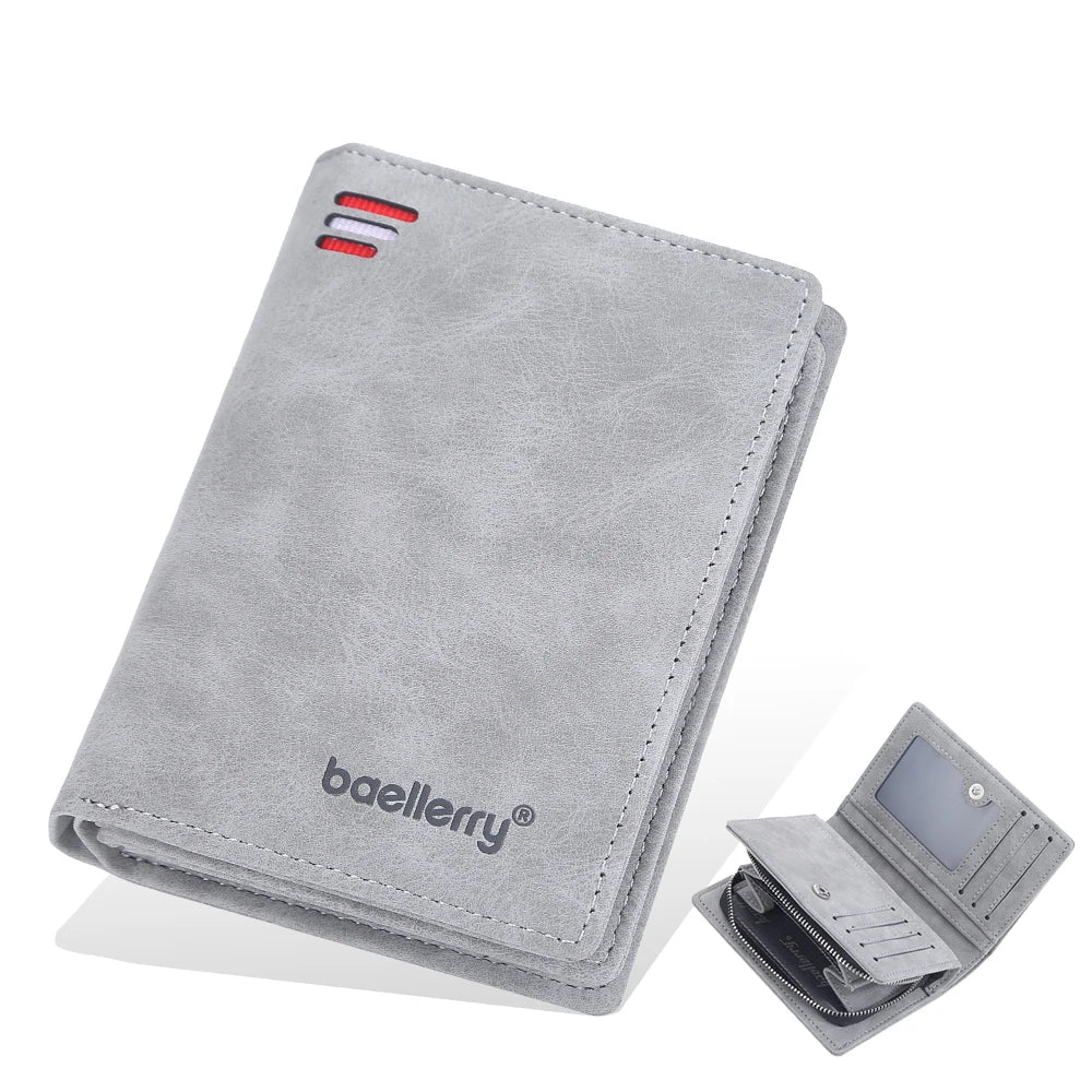 Brand Men PU Leather short Wallet With Zipper Coin Pocket Vintage Big Capacity Male Short Money Purse Card Holder New