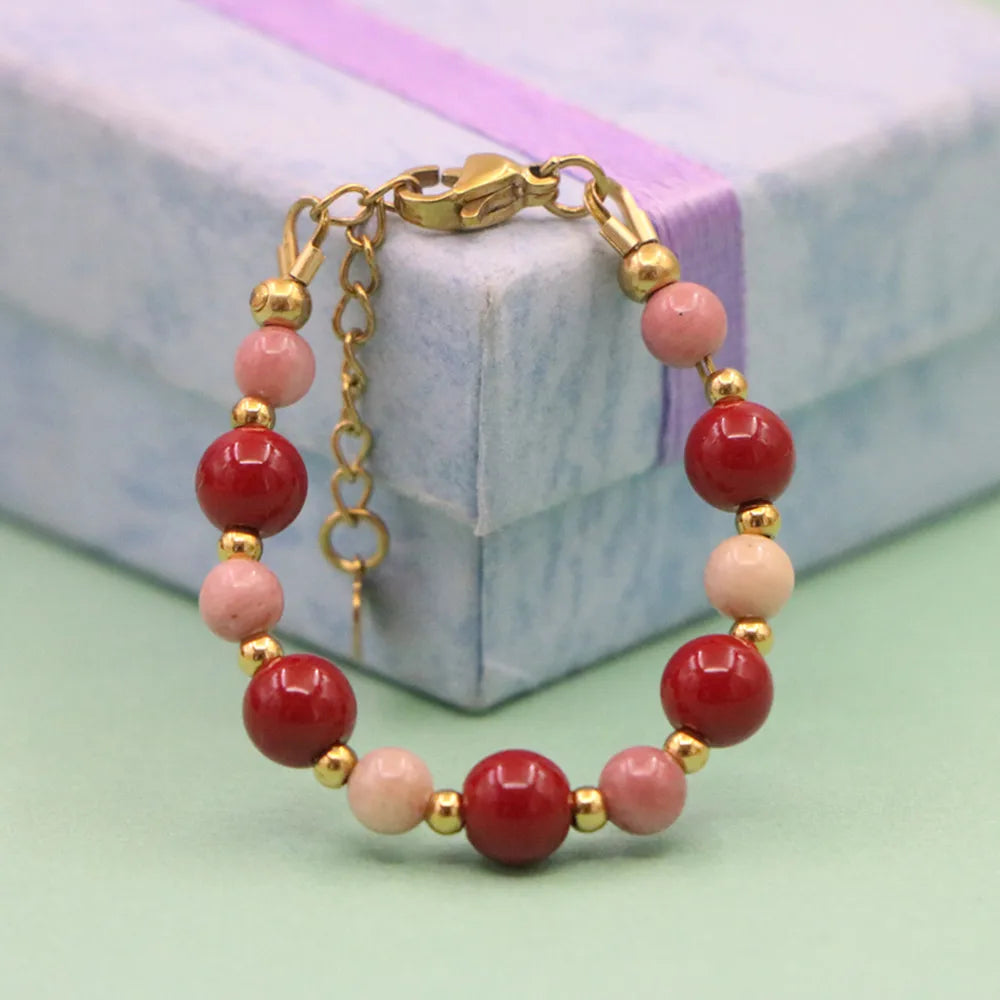 New Lovely Natural Stone Bead Bracelet Baby One Year Old Baptism Girls Lobster Clasp Stainless Steel Parts Personalized Jewelry