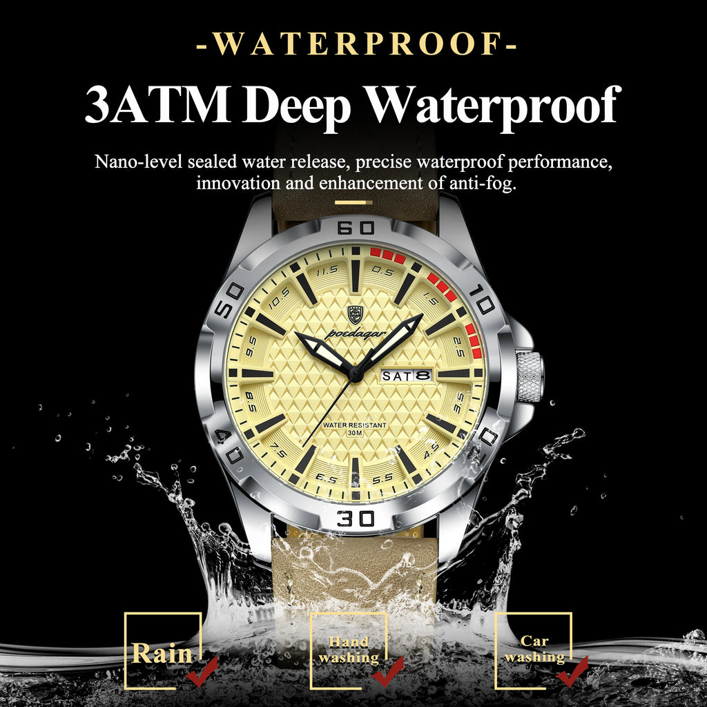 POEDAGAR Original Business Man Wristwatch Waterproof Luminous Date Week Casual Watch For Men Quartz Leather Luxury Fashion Men's Watches Reloj mbzr