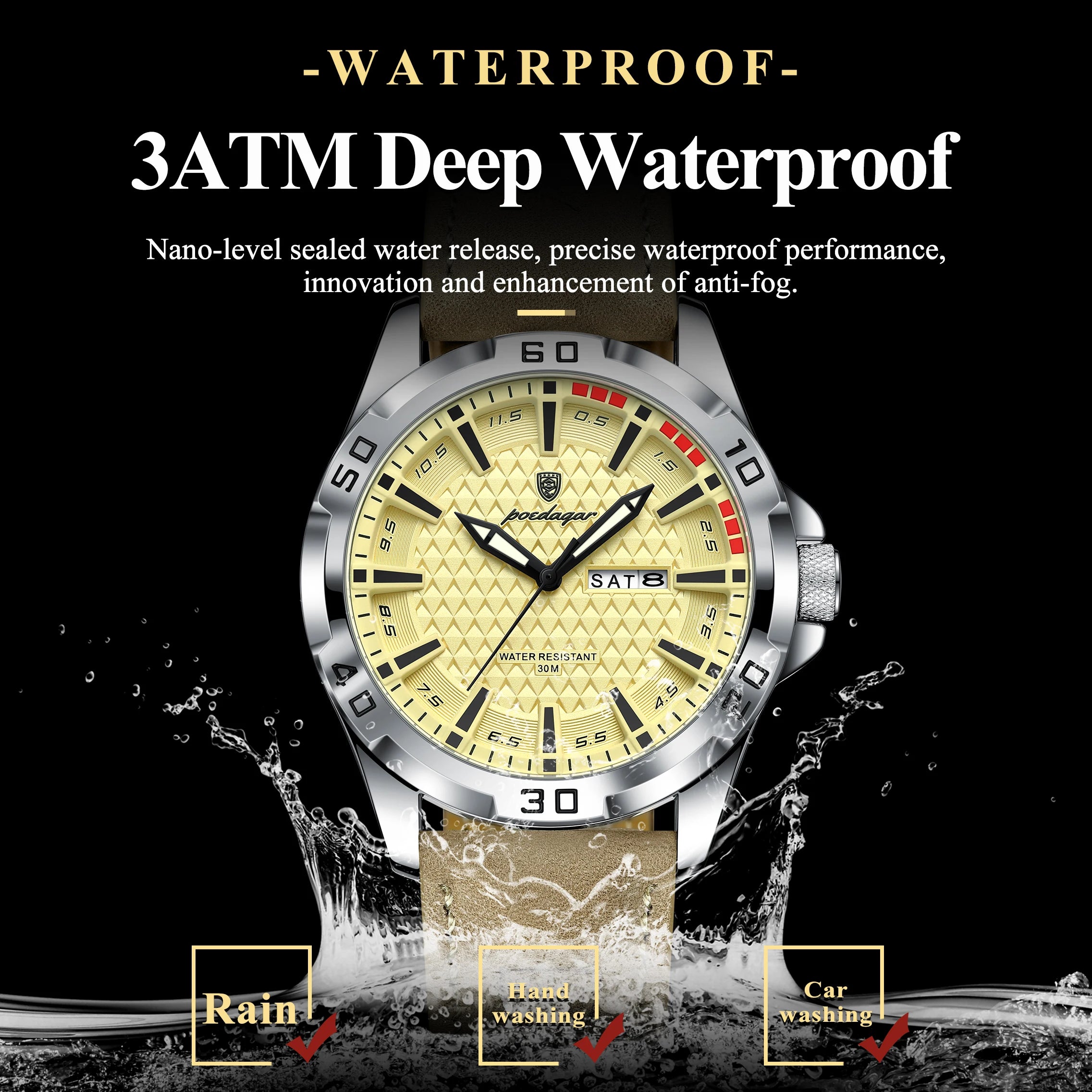 POEDAGAR Original Business Man Wristwatch Waterproof Luminous Date Week Casual Watch For Men Quartz Leather Luxury Fashion Men's Watches Reloj mbzr