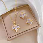 3pcs Micro Paved Maple Leaf Full Rhinestone Jewelry Set, Luxury Elegant Unique Earrings Necklace Combo for Women Wedding Party Banquet