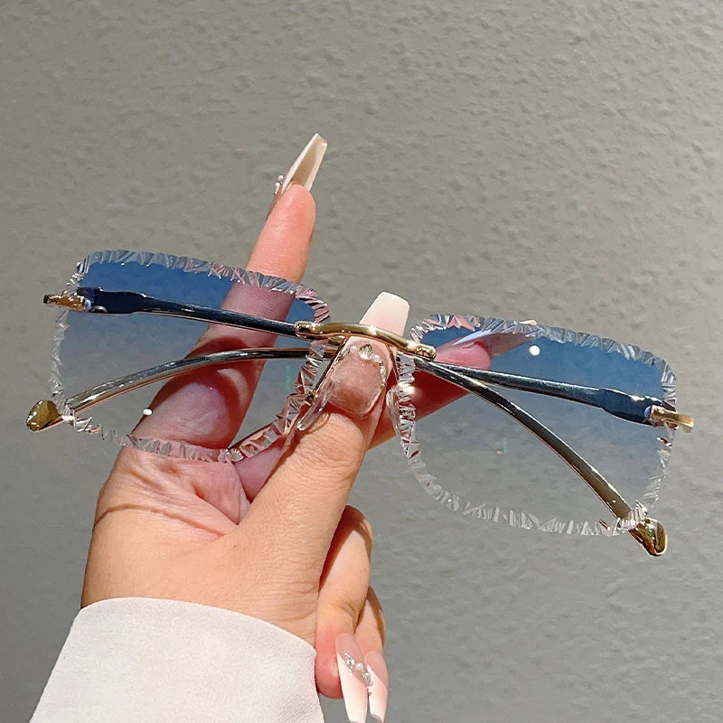 KAMMPT Rimless Square Sunglasses Men Fashion Vintage Gradient Casual Shades Women Trendy Luxury Brand Design Decor Sun Glasses