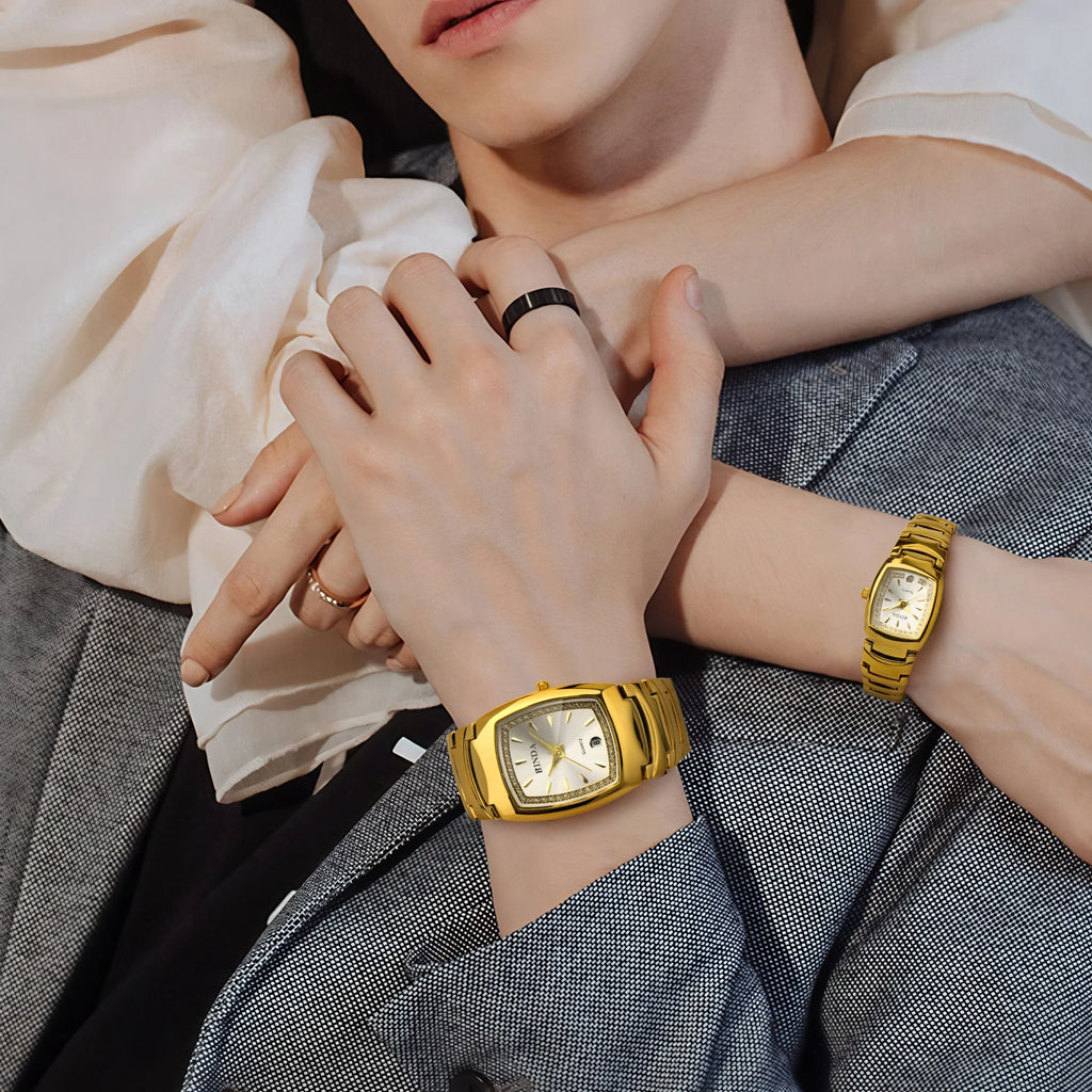 2PCS Couple Watches Luxury Fashion Men Women Matching His and Hers Quartz Watches Simple Band with Gift Box mbzr