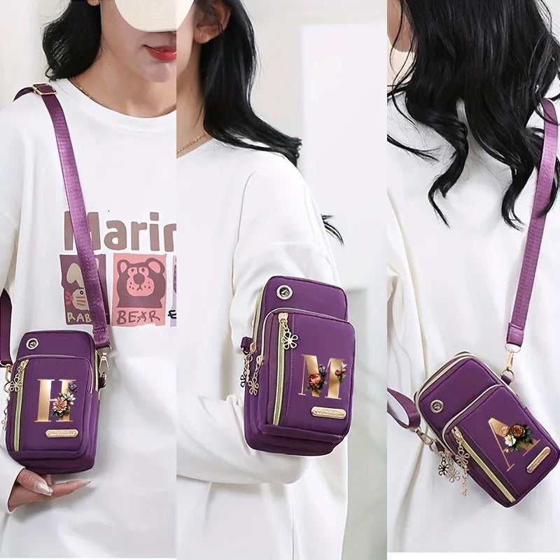 Floral Alphabet Z Printed Fashionable Casual Single-Shoulder Crossbody Bag, New Design Nylon Single-Shoulder Bag for Women