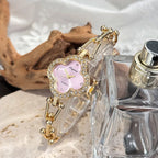 Lucky Four-Leaf Clover Design Women's Watch with Gold Chain and Gem-Studded Bezel mbzr