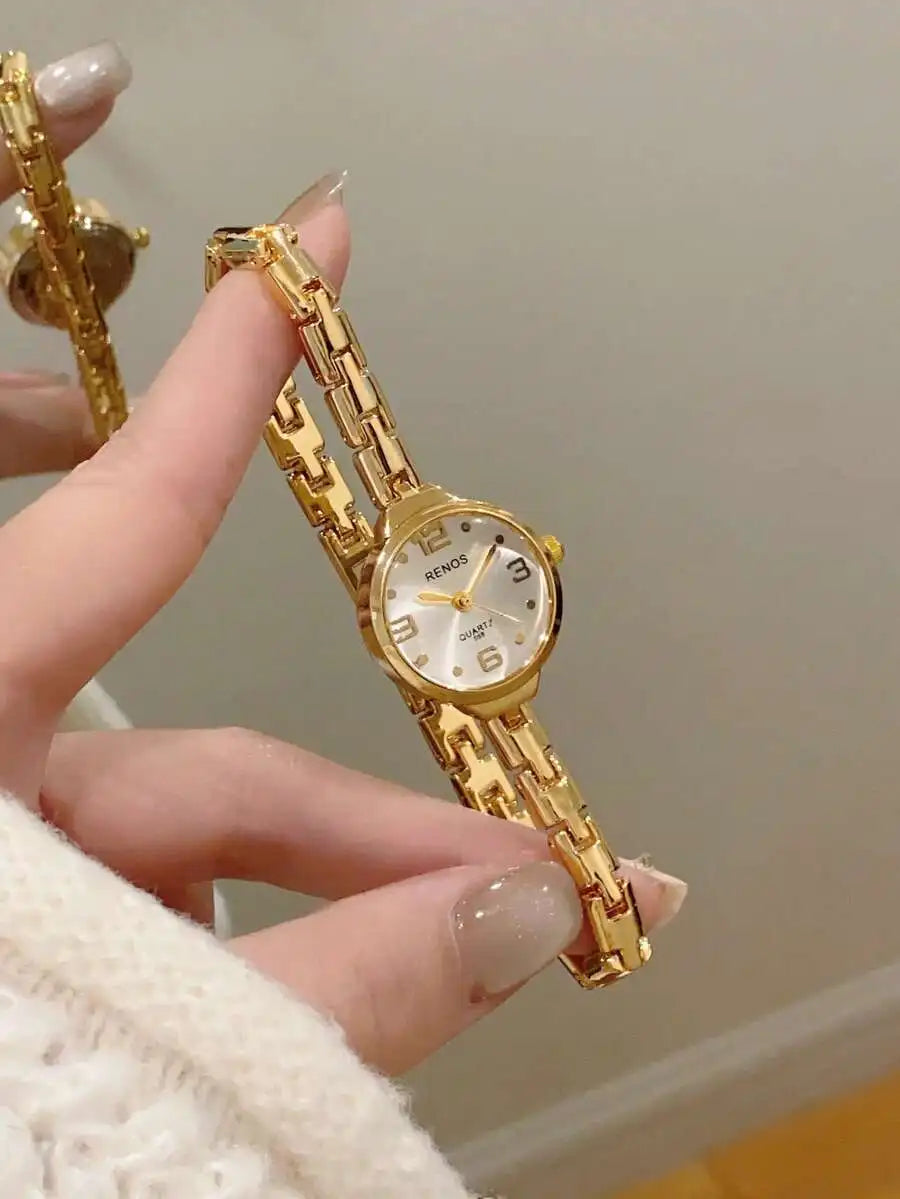 1pc Elegant Small Dial Silver & White Dial Quartz Women Watch, Round Dial, Suitable For Students/Adults/Gifts/Parties/Ladies