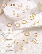 33Pcs 20G Cartilage Earrings Set for Women Men Surgical Steel Earrings CZ Flat Back Stud Earrings Hoop Helix Piercing Jewelry