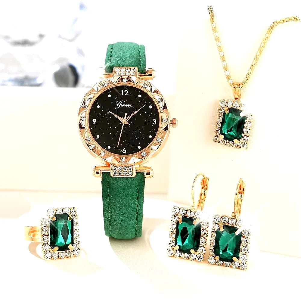 Womens Watches 5Pcs Set Luxury Rhinestone Women Fashion Elegant Wristwatch Quartz Watch For Girl WristWatch Bracelet Gift mbzr