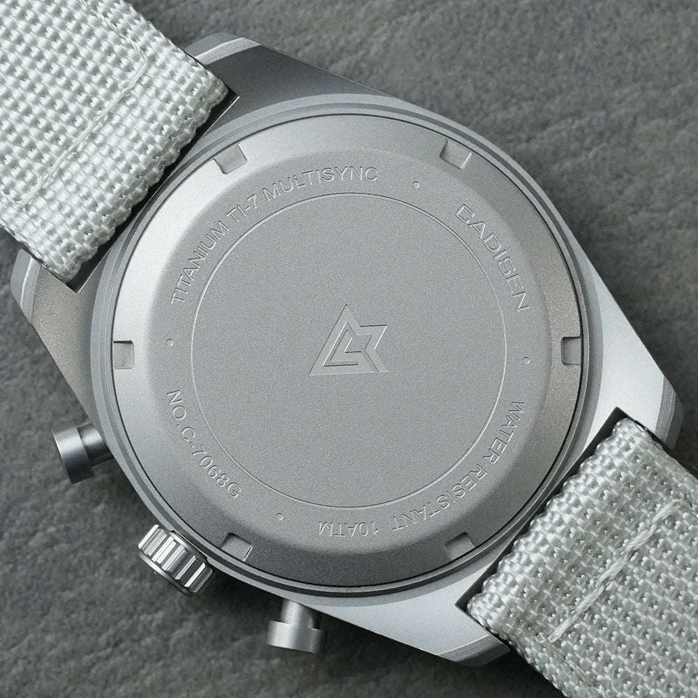 CADISEN Titanium TI-7 MULTISYNC New Moon Mens Watches Canvas Chronograph VK63 Men Gift AR Sapphire Luxury Quartz Watch For Man