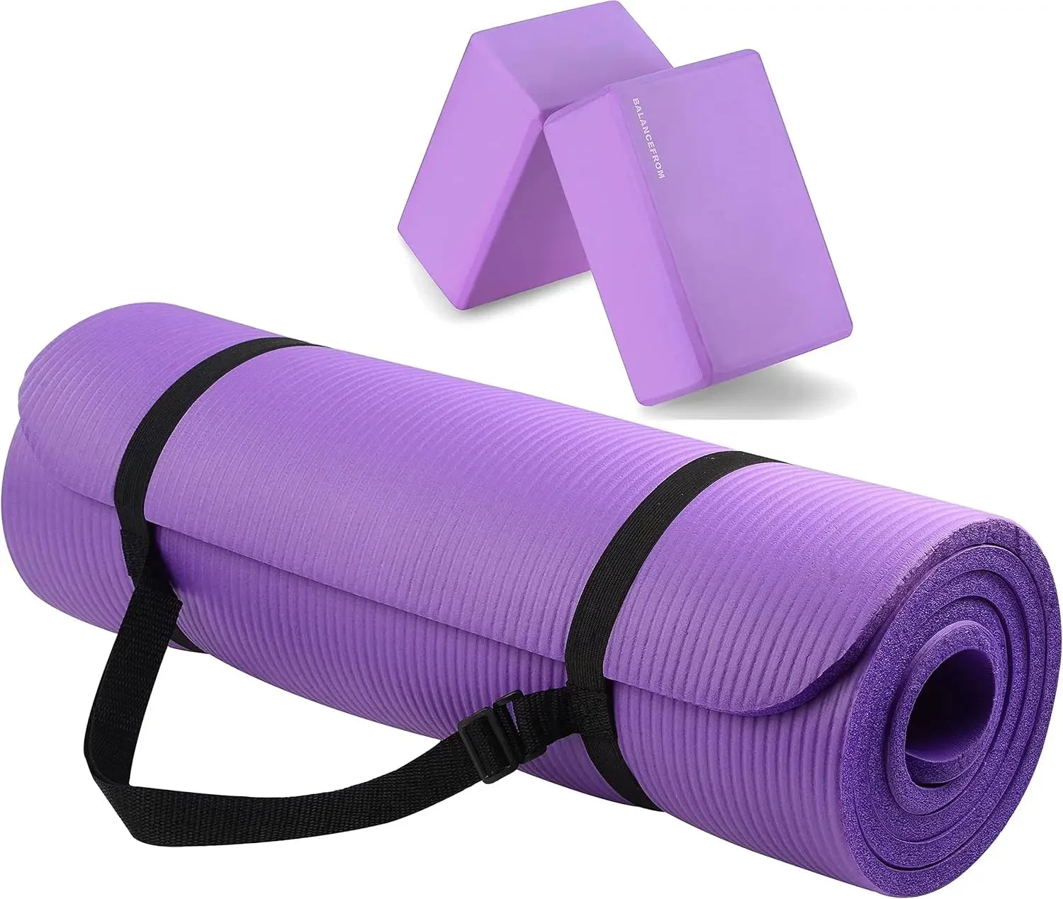 Extra Thick 1/2-Inch Yoga Mat with Carrying Strap and Blocks, Non-Slip Exercise Mat for All Shapes mbzr