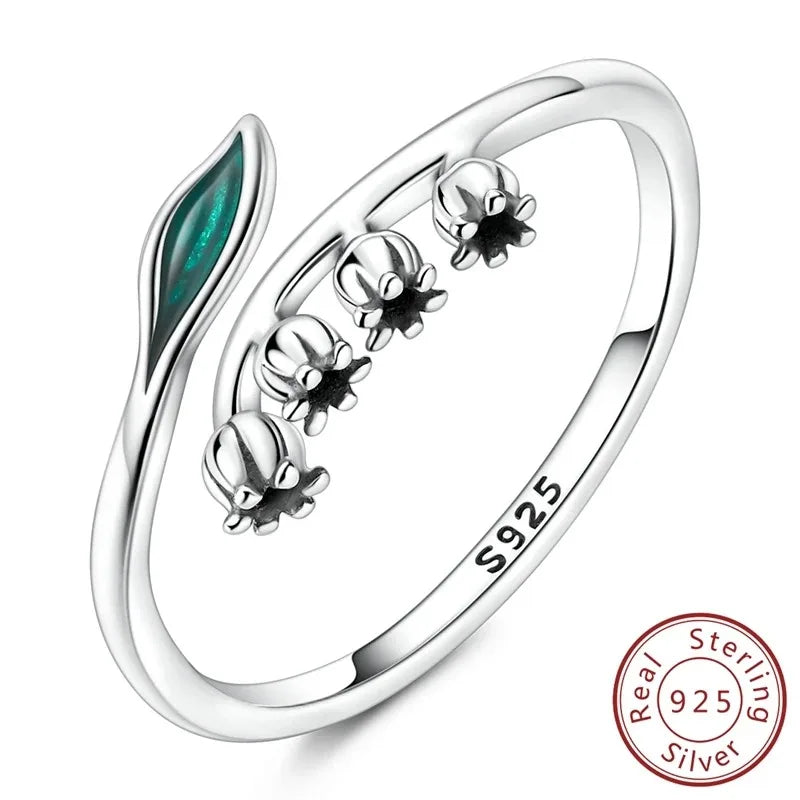 Lily Flower Mouth Ring Plant Series Elegant Minimalist 925 Silver Fine Jewelry mbzr