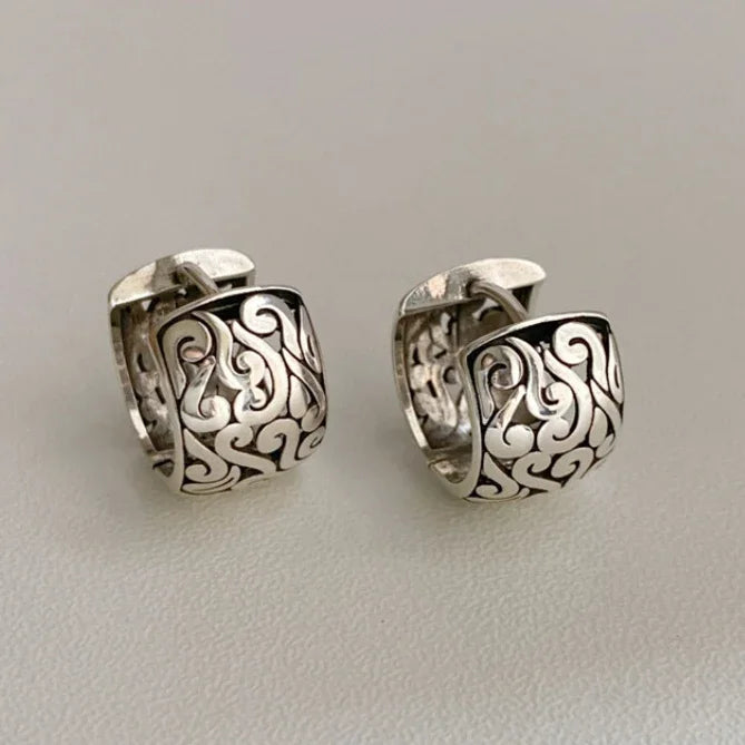 Real 925 Silver Minimalist Hollow Auspicious Clouds Hoop Earrings for Women Vintage Fine Jewelry Chinese Style Accessories mbzr