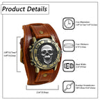 LANCARDO Men's Analog Quartz Watch Halloween Punk Motorcycle Leather Watch Retro Sports Casual Wide Leather Watch Skeleton Decor