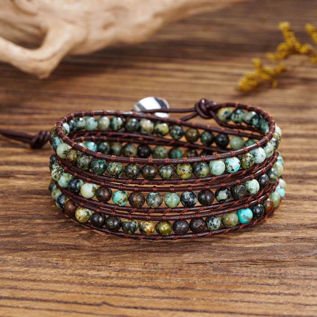 Boho Natural 4mm African Turquoise Beads Stone 3 Wraps Bracelet Jewelry mbzr