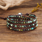 Boho Natural 4mm African Turquoise Beads Stone 3 Wraps Bracelet Jewelry mbzr