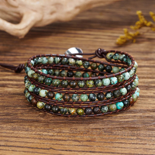 Boho Natural 4mm African Turquoise Beads Stone 3 Wraps Bracelet Jewelry mbzr