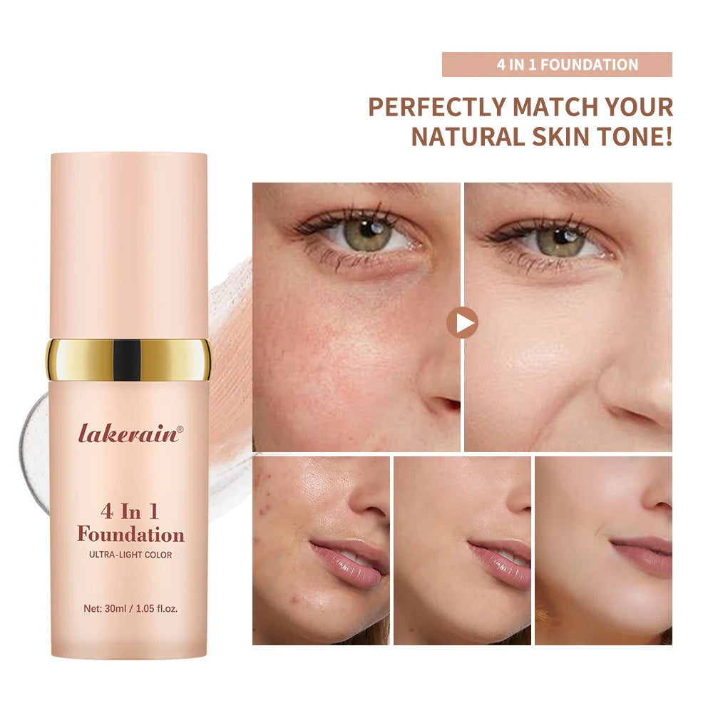 2pcs Waterproof Color Changing Foundation 4 in 1 SPF 30 Hydrating Long Lasting Brightening Concealer Coverage Makeup mbzr
