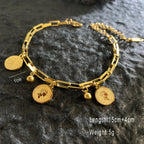 1pc Queen Coin Letter plated Stainless Steel Bracelet for Women Small Bell Pendant Adjustable Bracelet Classic Jewelry Gift