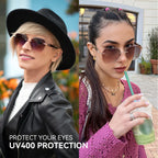 ZENOTTIC Oversized Rimless  UV Protection Sunglasses for Women Geometric Diamond Cutting Gradient Lens Fashion Shades Trendy