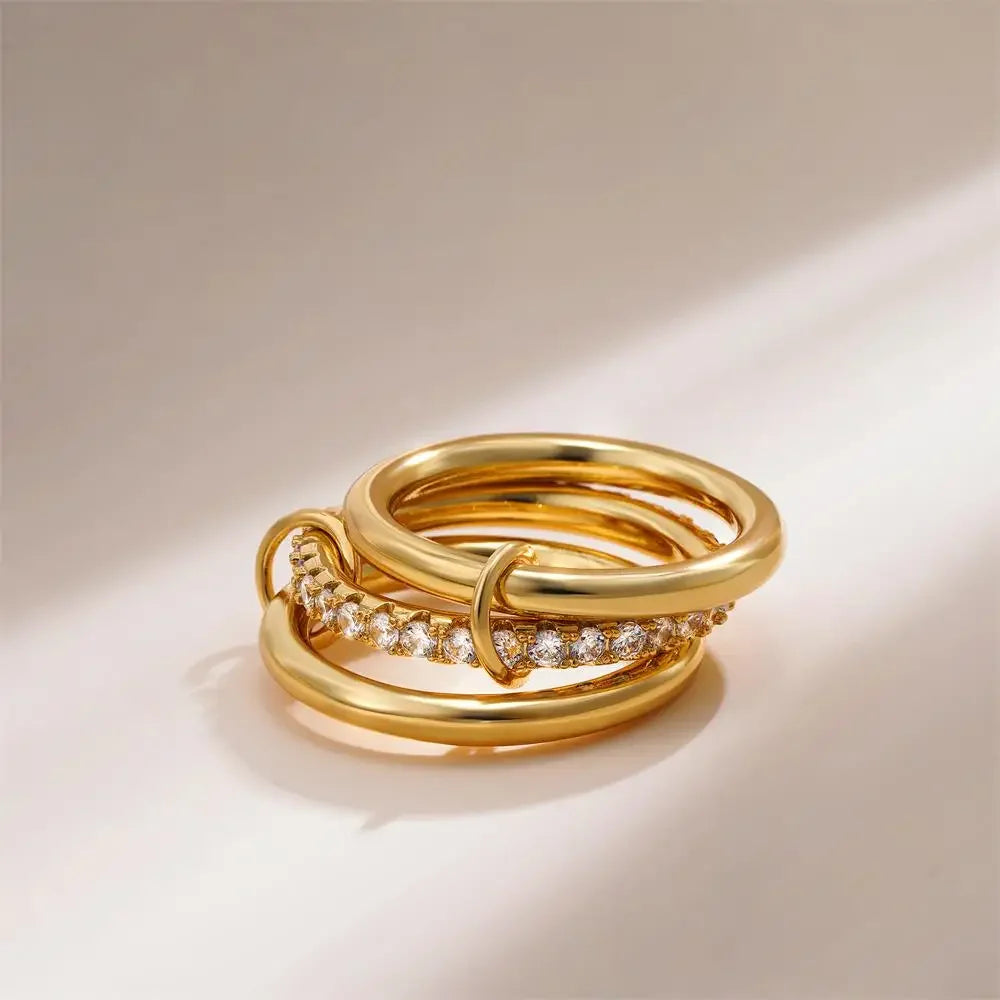 316 Stainless Steel PVD Mixed Metals Multi Layered Finger Rings Shiny CZ Zircon Stackable Ring Set Non Tarnish Dainty Jewelry